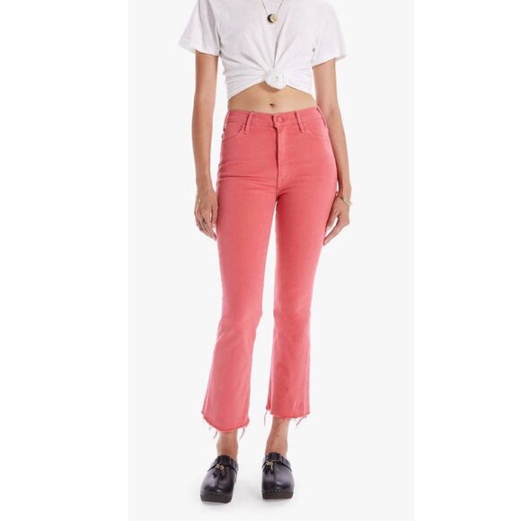 MOTHER The Hustler Ankle Fray High Rise Flare Jeans Raw Hem Rose 27 - Picture 1 of 16